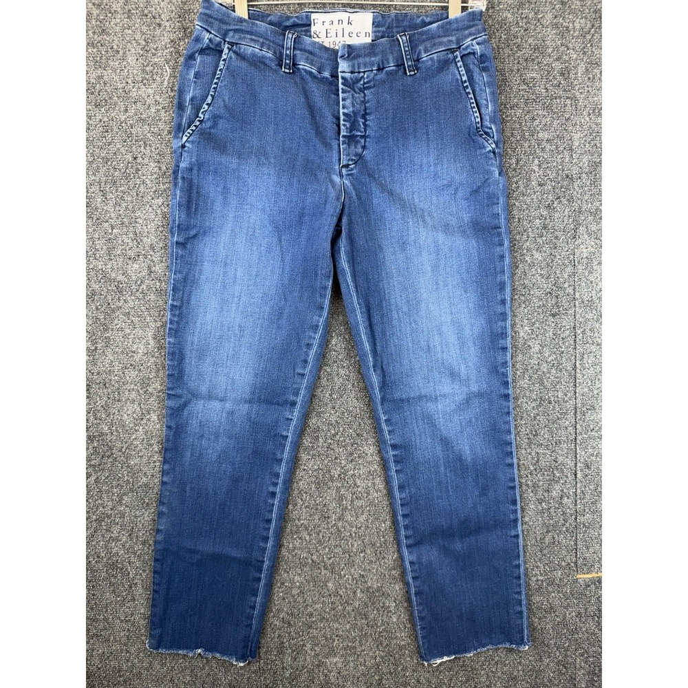 Frank and Eileen Est 1947 Wicklow Italian Chino Denim Pants Raw Hem Blue Siz 8